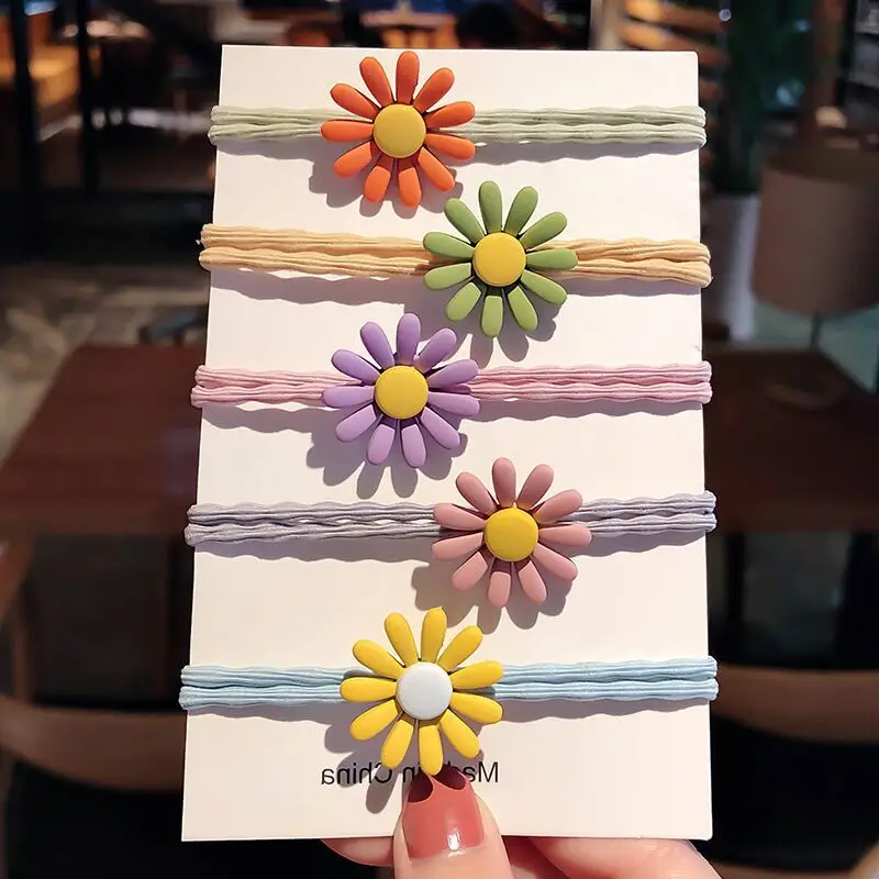 

10pc Cute Colorful Girl Hair Accessories Flower Rubber Band Hair Rope Flower Hair Ring Girls Hair Ties Headband Korean Jewelry