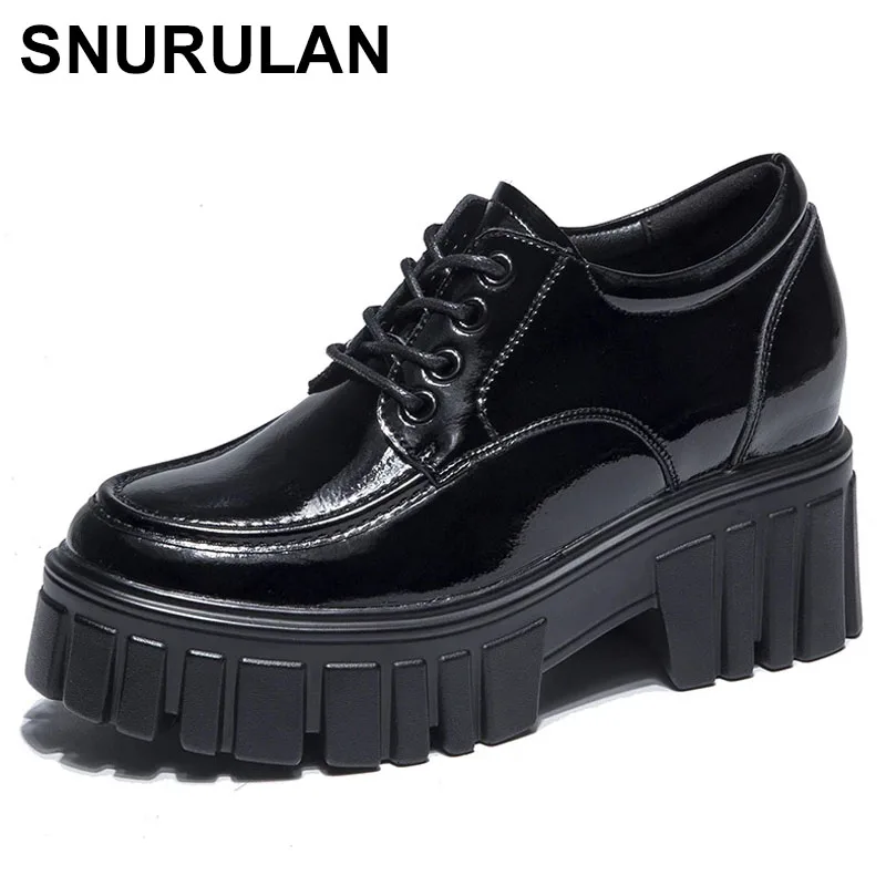 

Snurulanвесна-осень женская обувь на толстой подошве 6 см удобные женские лакированные кожаные ботинки в британском стиле