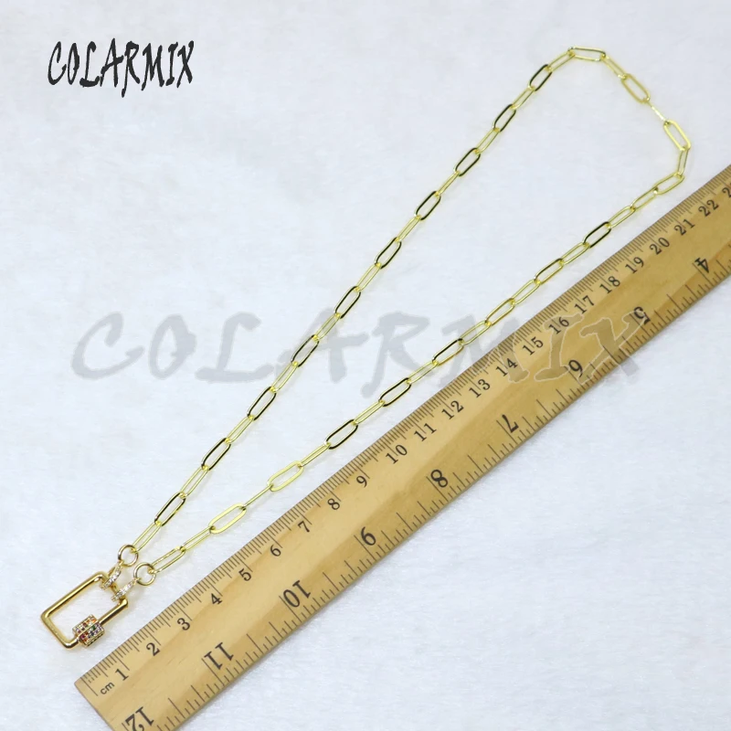 

5strands rectangle bolt pendant necklace rainbow zircon clasp pendants 18" chain for layer necklace women fashion jewelry 50082