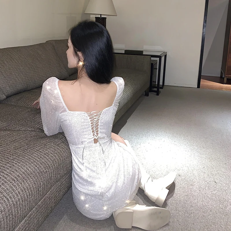 

[SUOOUYA] Women Sexy Cross Collar Off Shoulder Slash Neck Long Sleeve Dresses Women Vintage Short Dresses Party Club Night 2021