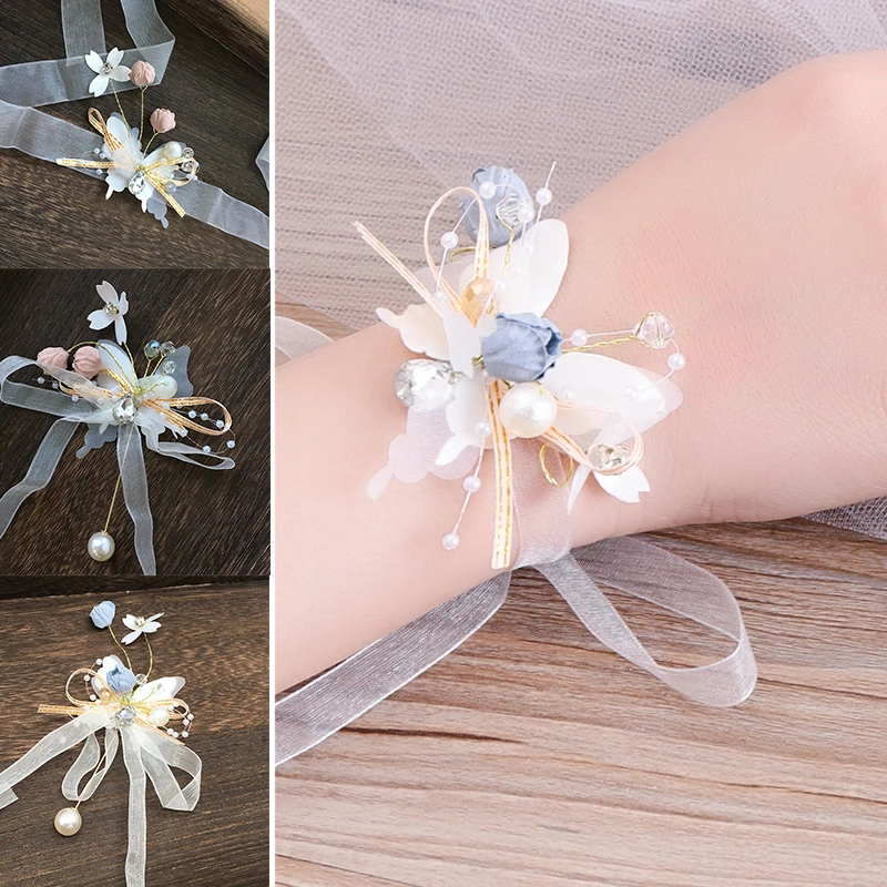 Корсажный браслет с искусственным жемчугом и бабочкой тканевые цветы на