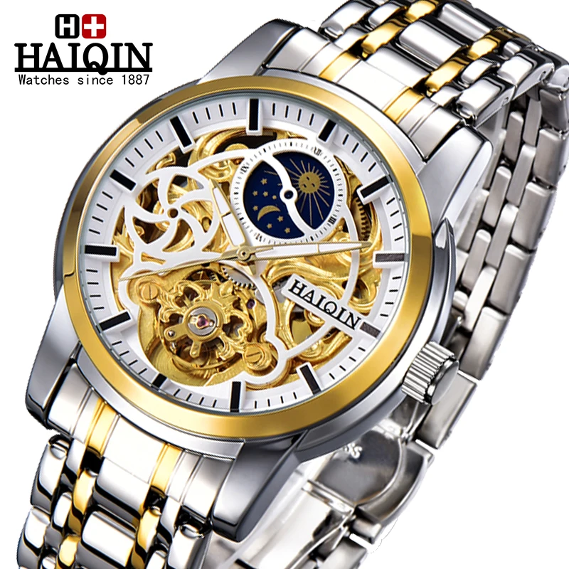 HAIQIN Luxury Watch Men watches 2020 luxury Brand watch men automatic Mechanical wristwatch mens Gold Tourbillon reloj hombre