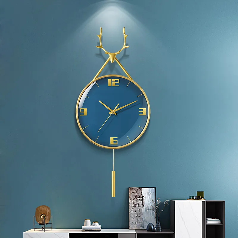 

Deer Head Luxury Golden Wall Clock Fashion Living Room Home Decoration Clocks Creative Nordic Silent Wall Watch Clock Mechanism