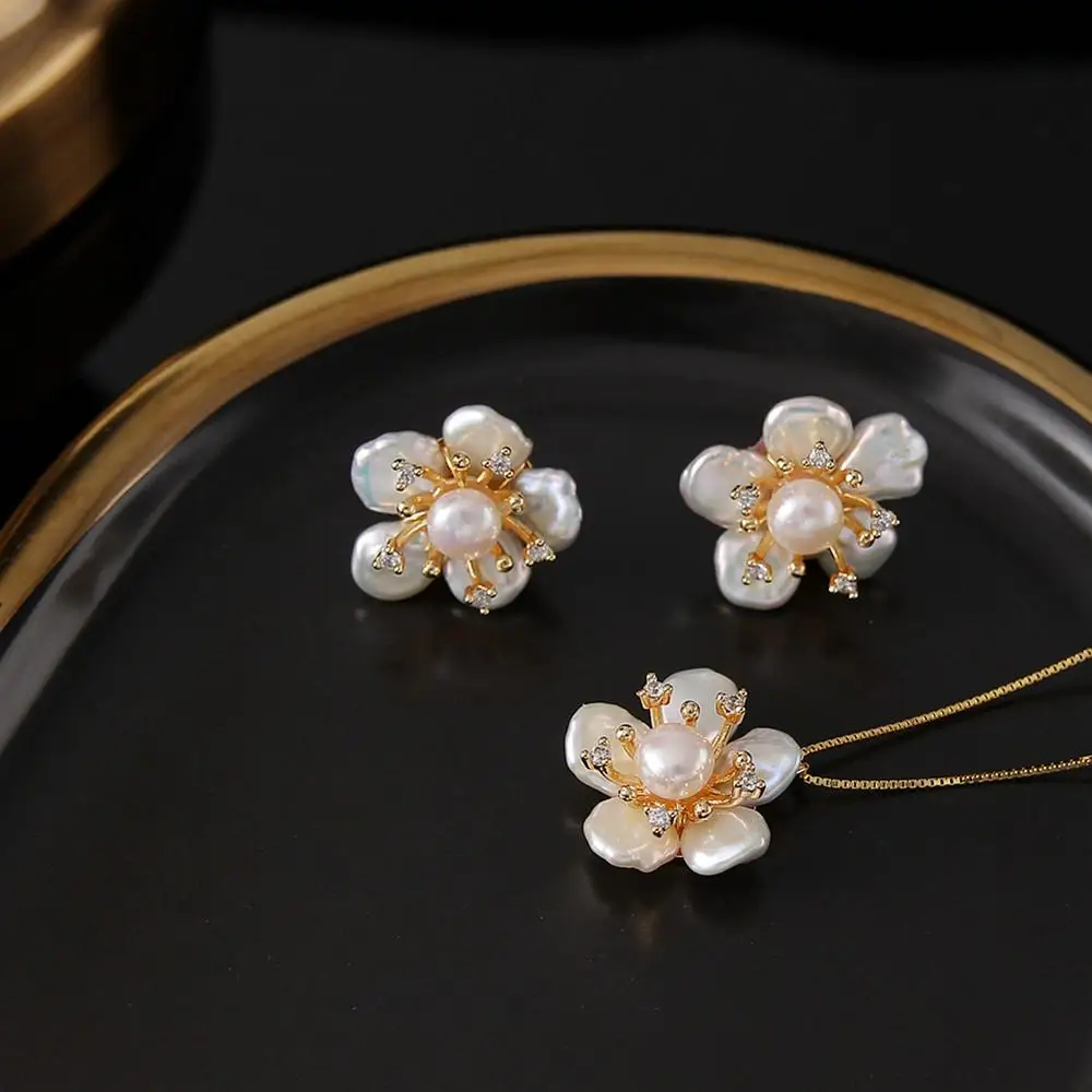 

925 Sterling silver Real Baroque Freshwater Pearl Sets For Women Wedding Party Pearl Necklace Pendant Stud Earrings Fine Jewelry