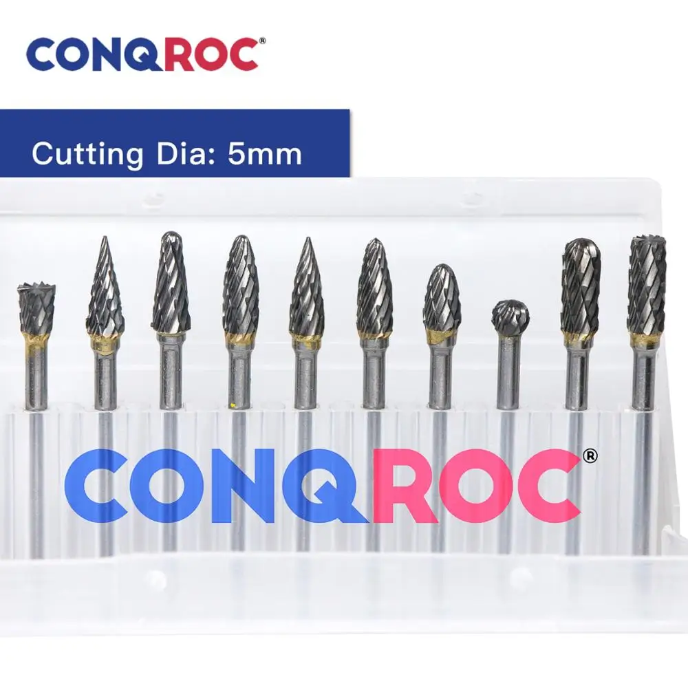 Набор твердосплавных заусенцев для гравировки диаметр 5 мм хвостовик 3 1/8 дюйма 10