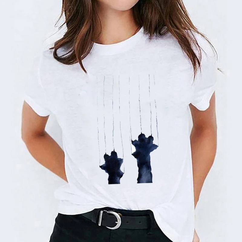 

Graphic T-shirts for Women Cat Paw Watercolor Fashion Animal Clothing Fashion Ladies Print Lady Womens Female Tee T T-Shirt