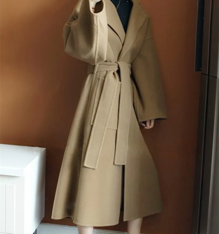 Высококачественное мягкое шерстяное пальто для женщин зимнее теплое длинное