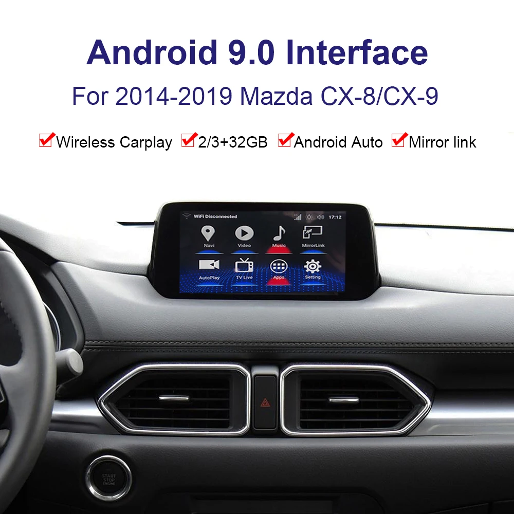 

Автомобильная система Android, GPS-навигатор, видеоинтерфейс для Mazda CX-8/CX-9 2014-2019, мультимедийный плеер для Youtube, Carplay