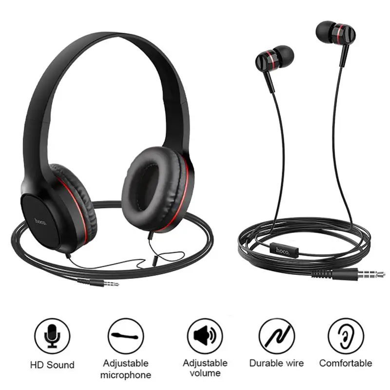 

HOCO W24 Headphone Over-Ear Gaming Headset With Microphone 3.5mm Jack In-Ear Wire Control Earbuds for Game Players