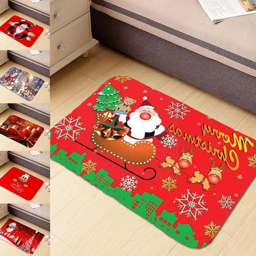 

Red Christmas Mat Santa Claus Elk Floor Mat Xmas Non-slip Doormat For Mat Decor Bathroom Rug Christmas Merry 2021 Decor Kit M8J4