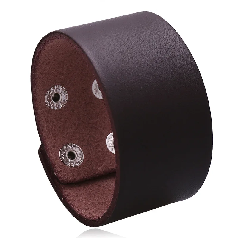 

Simple Wide Punk Design Brown / Black Leather Bracelets For Men Women Chain Bangles Charm Jewelry Wholesale