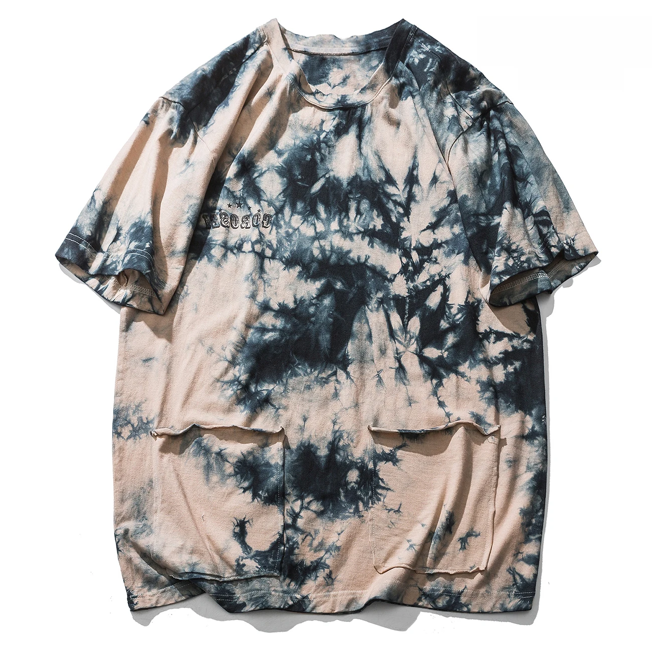 

Spring Harajuku punk Oversize Loose Fashion Short Sleeves Hip Hop Streetwear Tie-dye Alphabet Print Tshirt Men