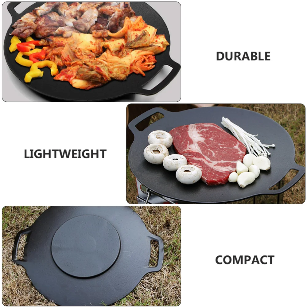 

1 Set Camping Baking Tray Barbecue Pan BBQ Pot Portable Cast Iron Grill Plate