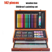 student drawing stationery 142 pieces wooden box childrens painting set oil pastel crayons pencil set art supplies