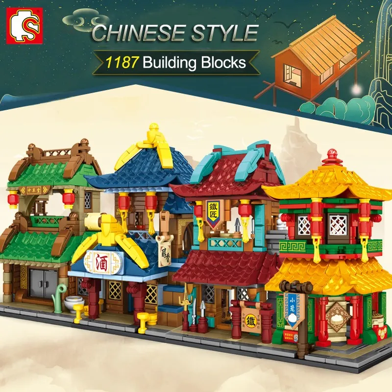 Конструктор SEMBO City Shop конструктор MOC Street Древний китайский архитектурный магазин