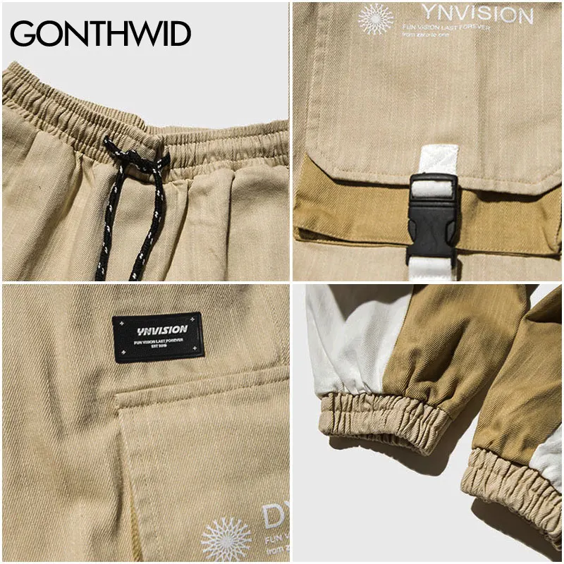 

GONTHWID Side Buckle Pockets Cargo Harem Joggers Pants Streetwear Mens Harajuku Hip Hop Hipster Casual Sweatpants Trousers Pants