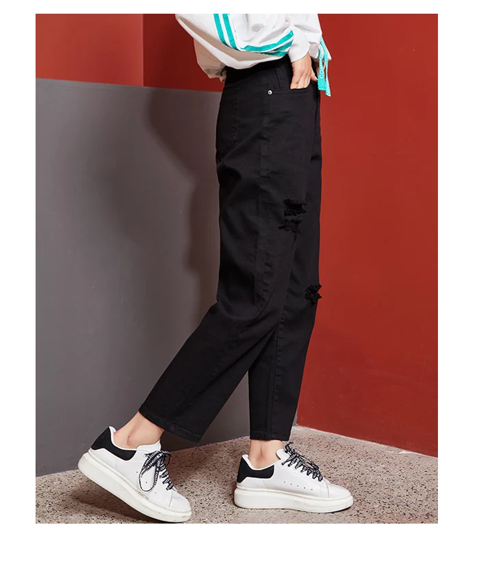 Женские свободные джинсы LEIJIJEANS, модные рваные джинсы с высокой посадкой большого размера, популярная модель трех цветов на выбор