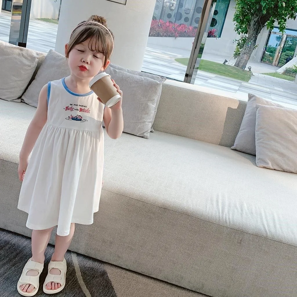 

Baby Girls Summer Dress Kids Girls Sleeves Loose Casaual Holiday Dress Children Princess Vest Clothing Dress