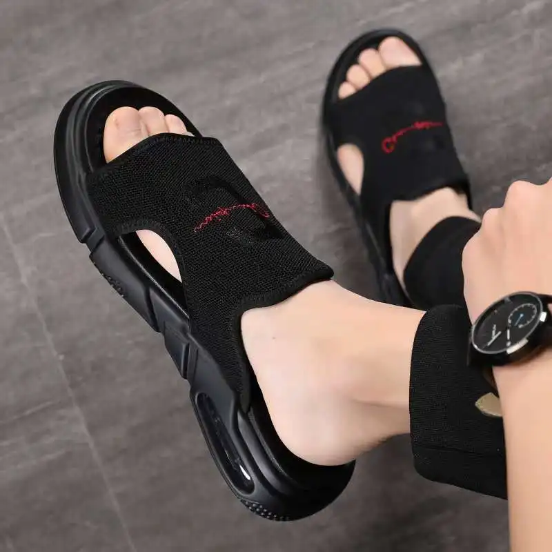 2020 Mens Shoes Air Mesh Cushion Slip On Designer Sandals Summer Men Beach Rome Gladiator Black Soft | Обувь