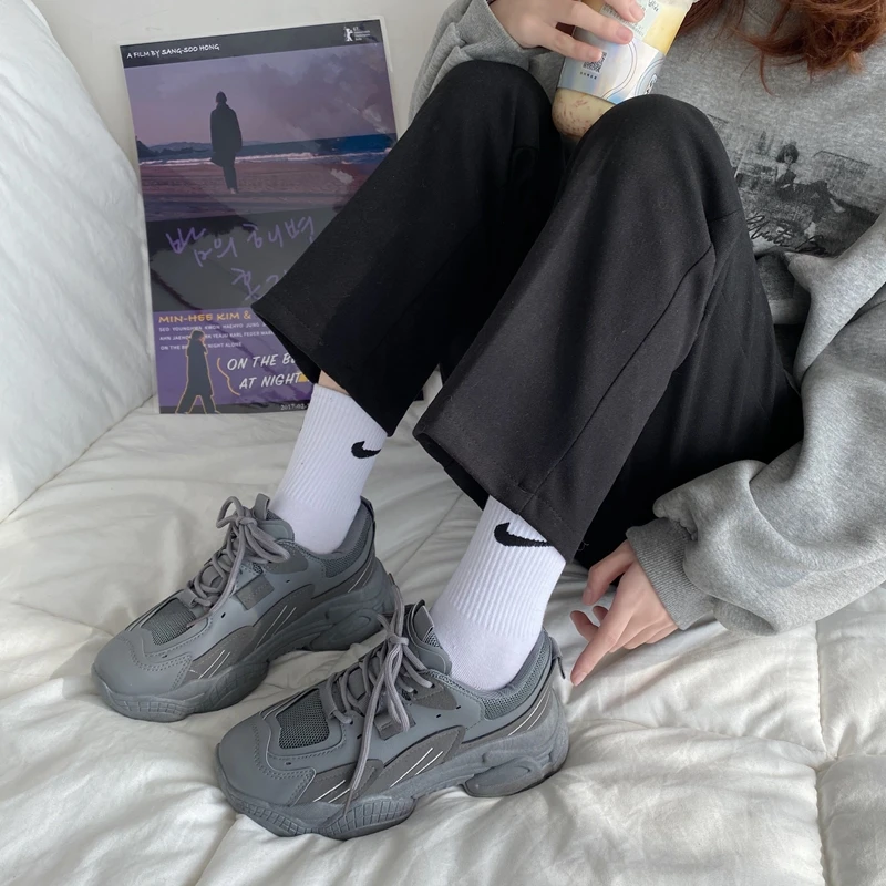 

DLEK Classical Women Chunky Sneakers PU Lace-up EVA Breathable Mesh Vulcanize Shoes Embroider Spring Ladies Platform Sneakers