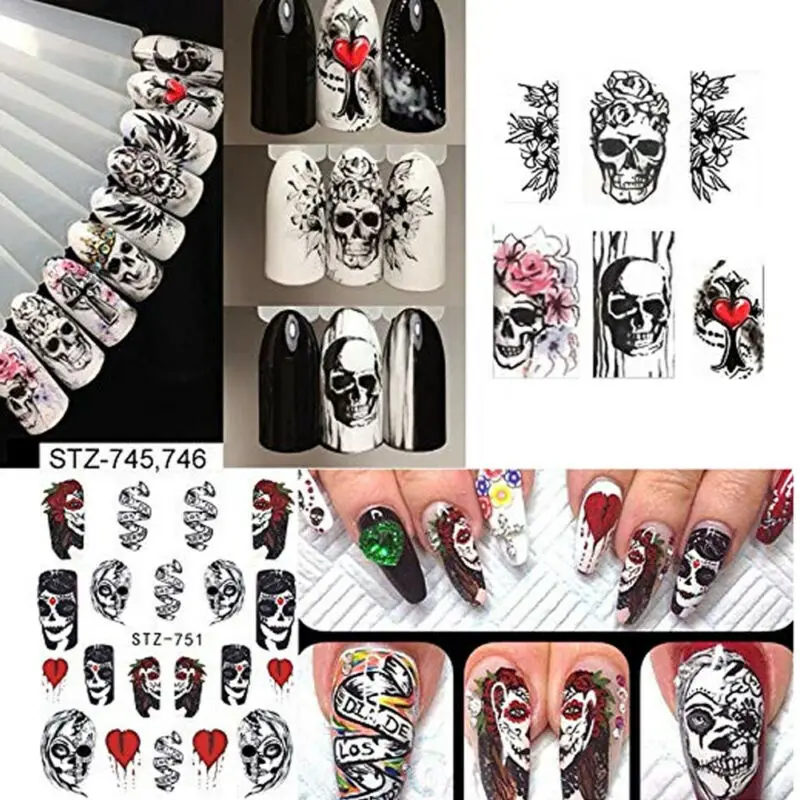 25 шт. 10 наклейки для ногтей на Хэллоуин и Рождество черные черепа вечерние деколи