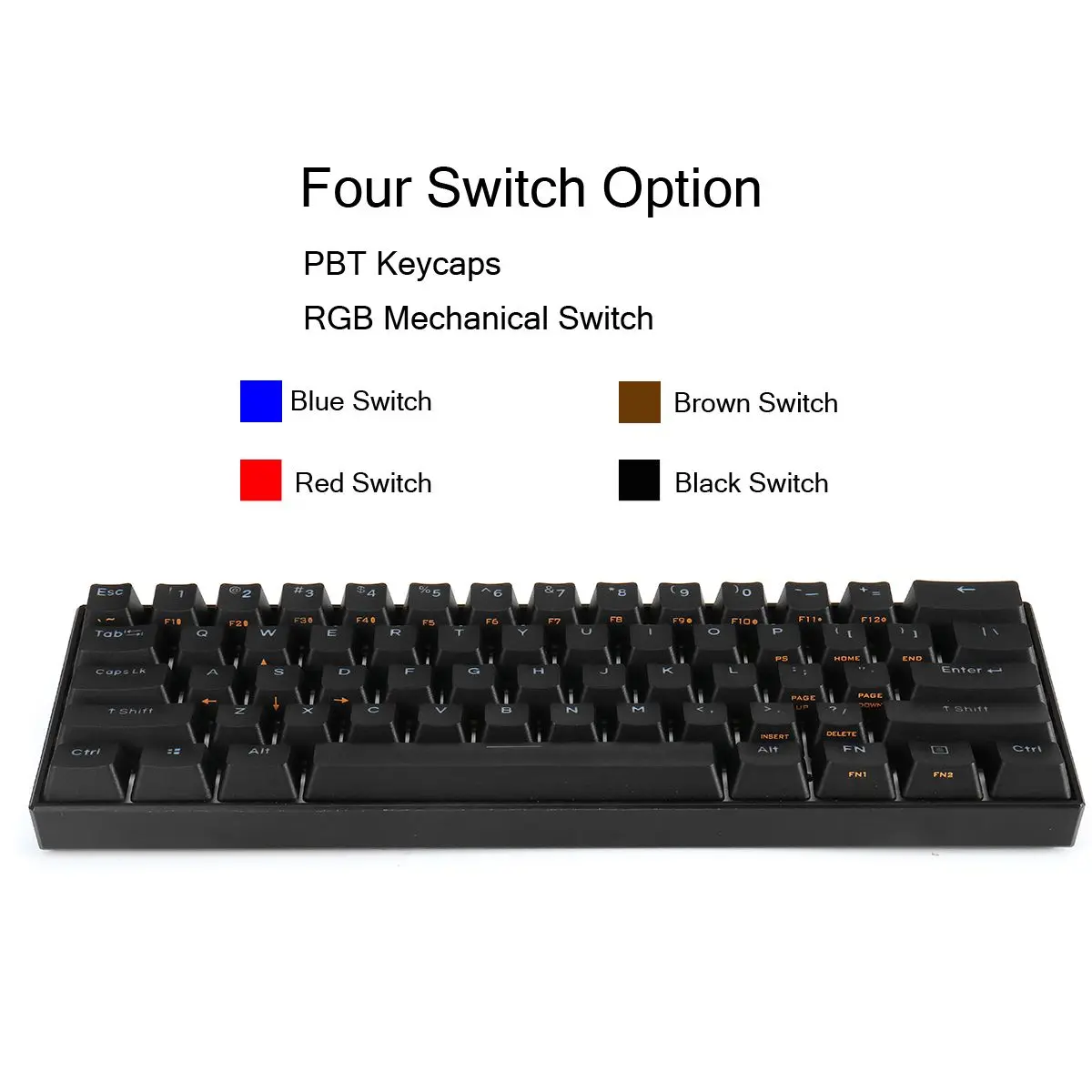

Black 60% NKRO bluetooth 5.0 Type-C RGB PBT Double Shot Keycap 61 Keys Mechanical Gaming Keyboard