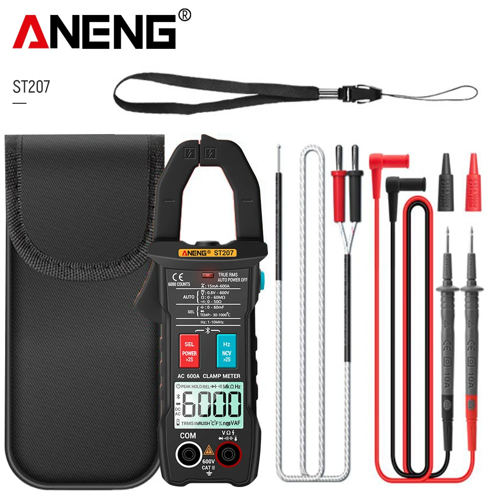 

ANENG ST207 Bluetooth Digital Multimeter Smart Digital Display Universal Clamp Meter True RMS Voltage Current Capacitance Tester