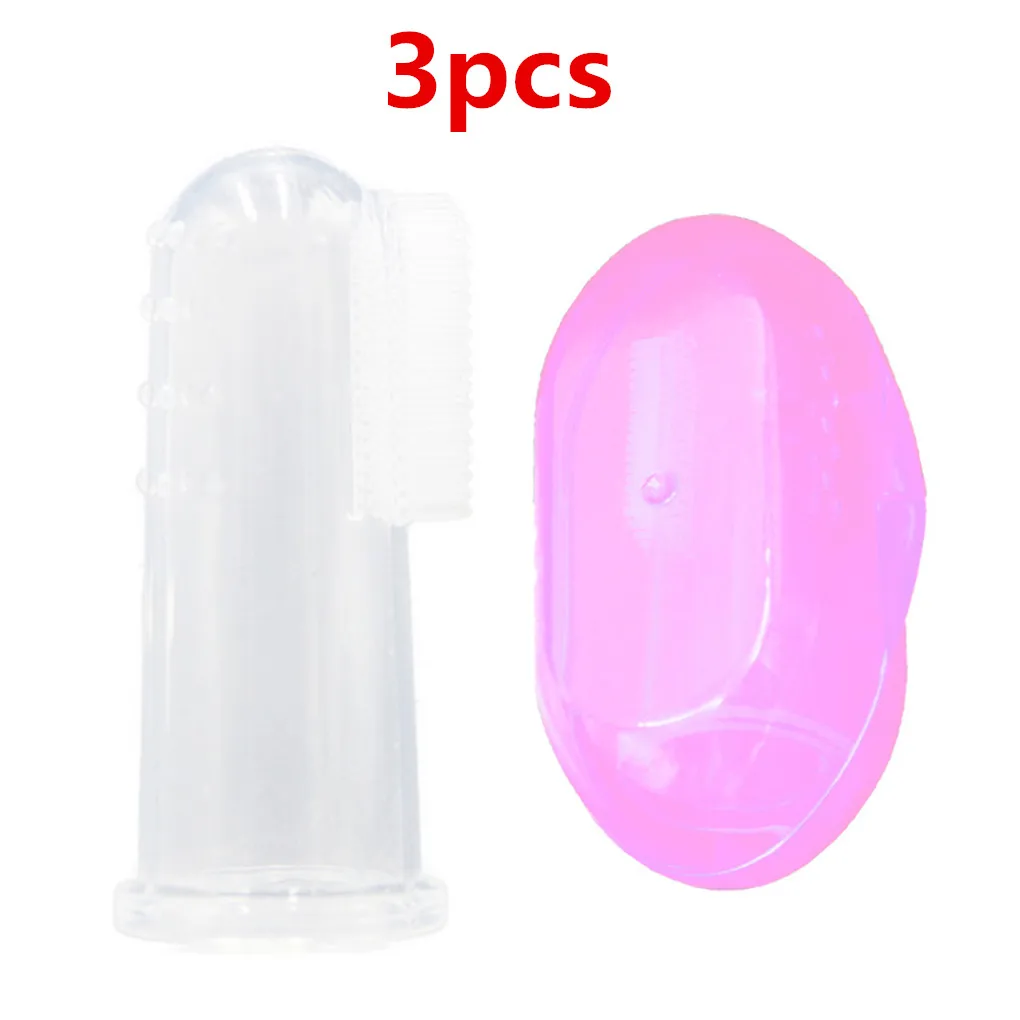 3PCS pink 1 шт./3 шт./5 шт./10 шт., детская зубная щетка для пальцев, Детская Мягкая Силиконовая зубная щетка для пальцев, резиновая Массажер для зубов - Цвет: 3PCS pink