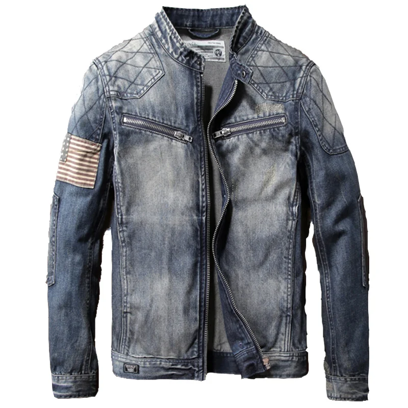 Мужская джинсовая куртка на молнии демисезонная винтажная ковбойская размеры 3XL