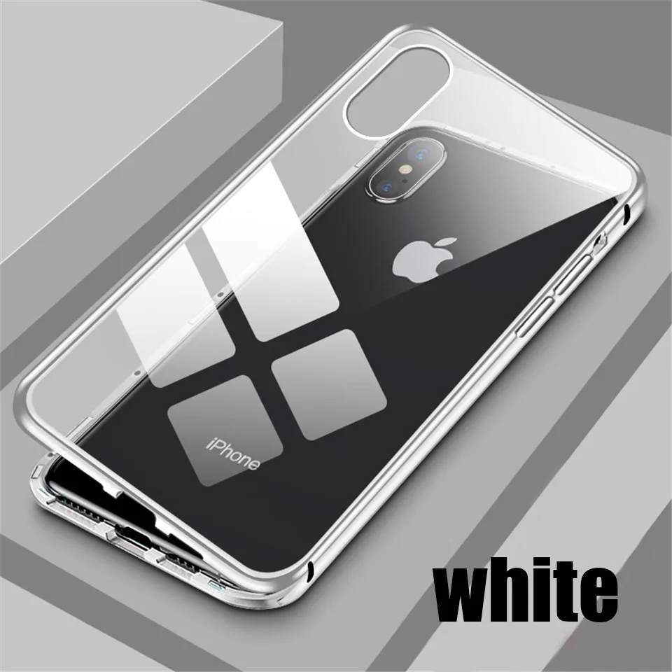 Магнитный чехол для iPhone 11 X Xr Xs Max 6 6s 7 8 Plus, противоударный чехол для iPhone 11 Pro Max, задняя крышка из закаленного стекла - Цвет: Белый