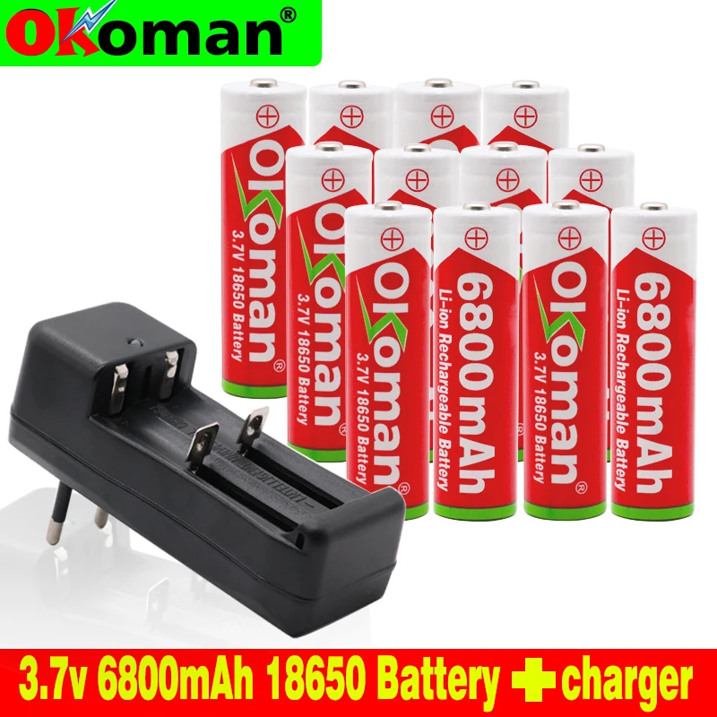 2019 Okoman 18650 Аккумулятор 3 7 в 6800 мАч перезаряжаемый аккумулятор liion с зарядным