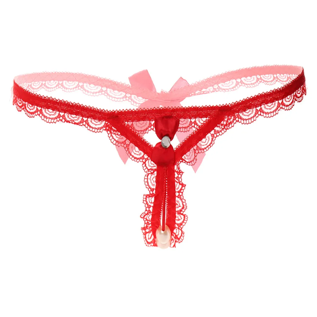 Сексуальное женское белье кружевные трусики стринги с жемчужной подвеской