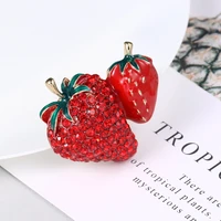 red rhinestone fruit strawberry brooches for women fashion jewelry gift lapel scarf pins office hijab cute gold brooch pin