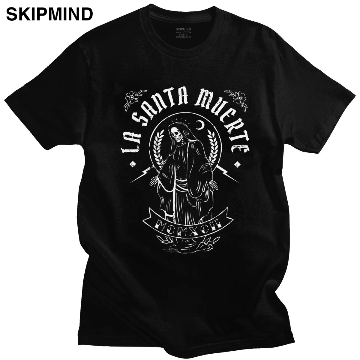 La Santa Muerte/мужская футболка с коротким рукавом надписью Saint Death хлопковая Goth