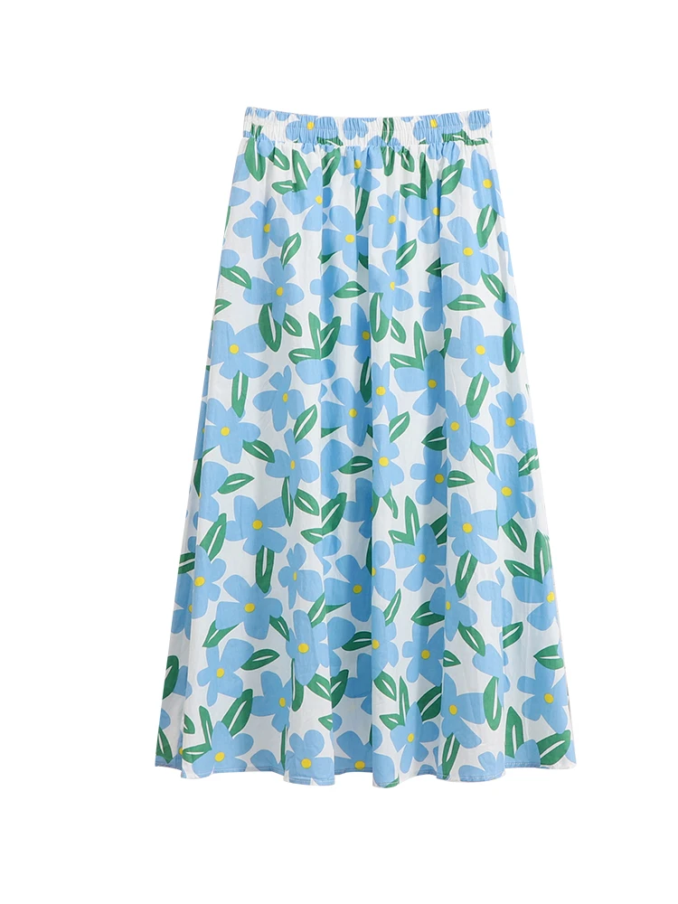 

Vintage High Waist Floral Chiffon Midi Skirt Women 2021 Summer Fashion Vacation Korean Style A-line Umbrella Medium Long Skirt