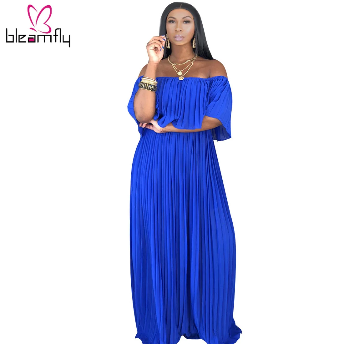 Новинка 2019 летнее Женское Платье макси с открытыми плечами вырезом лодочкой