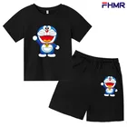 Детская футболка и шорты Doraemon, костюм с коротким рукавом из чистого хлопка с мультяшным принтом для компьютерных игр, 3-4-5-6-7-8-9-10-14 лет