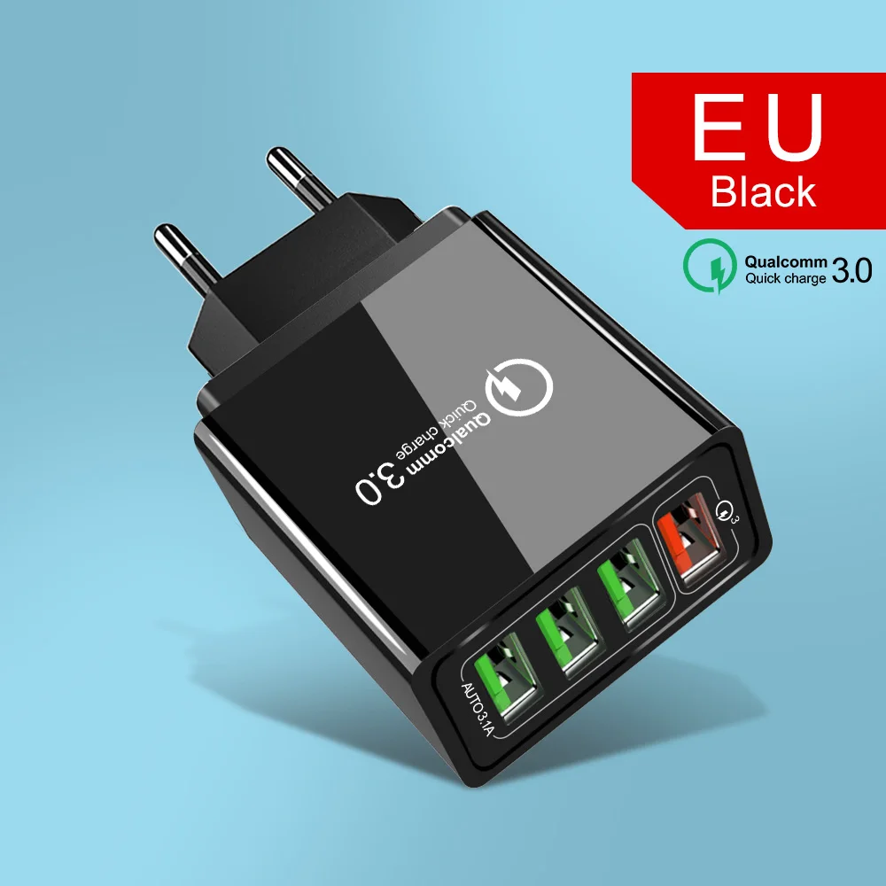 48 Вт USB зарядное устройство Quick Charge 3,0 4,0 порт настенное быстрое зарядное устройство для iPhone samsung Xiaomi huawei зарядное устройство для мобильных телефонов ЕС Великобритания адаптер - Тип штекера: 4Port-EU Black