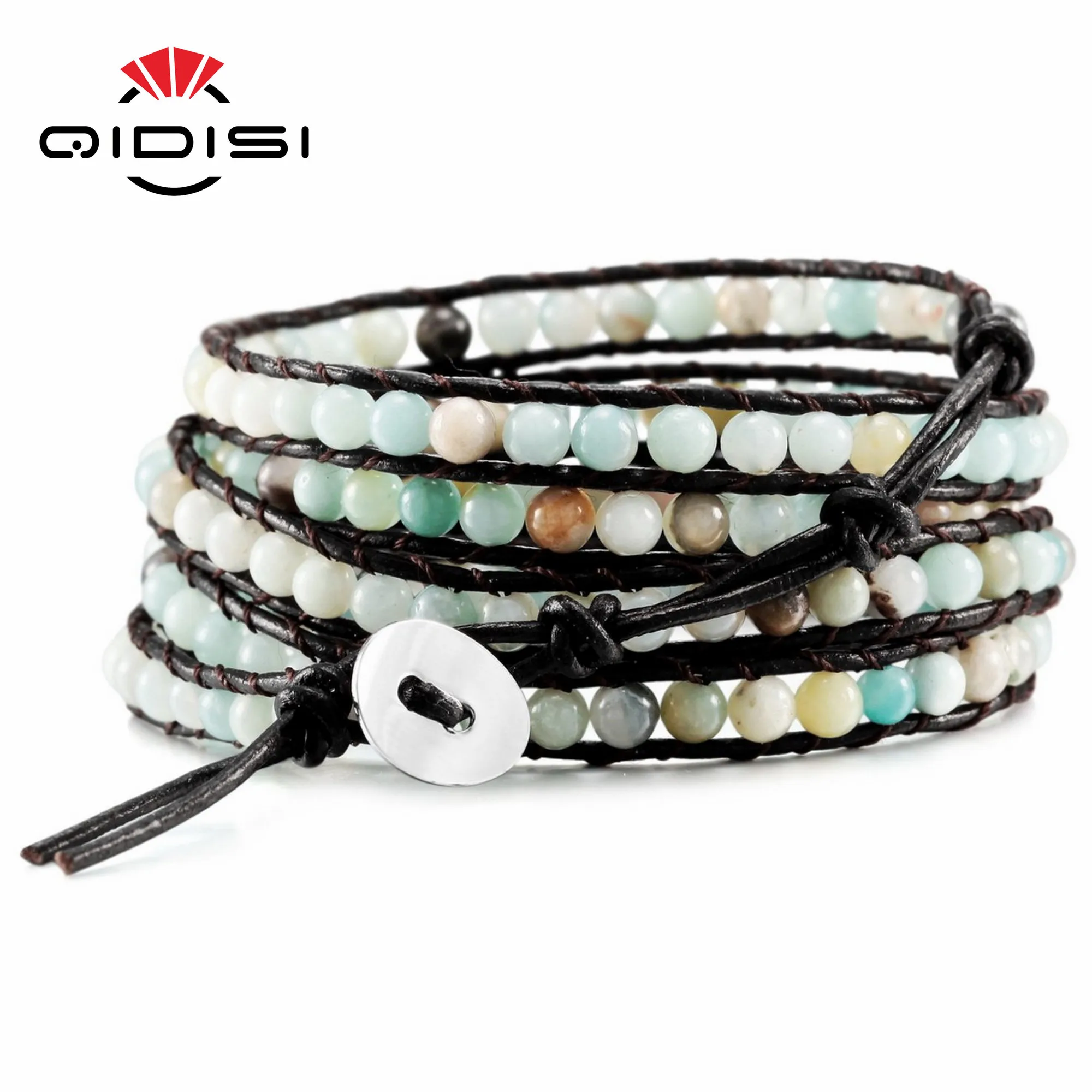 Мужской и женский кожаный браслет уникальные смешанные природные камни