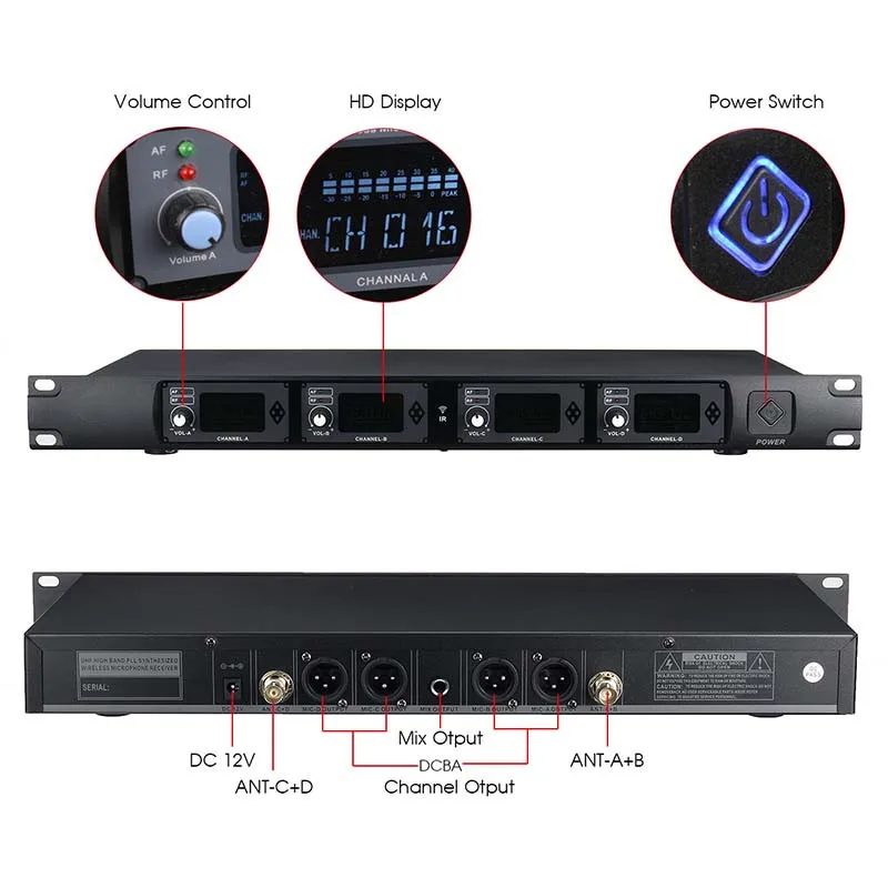 Беспроводная система ушной монитор UHF двойной передатчик + 4 приемника