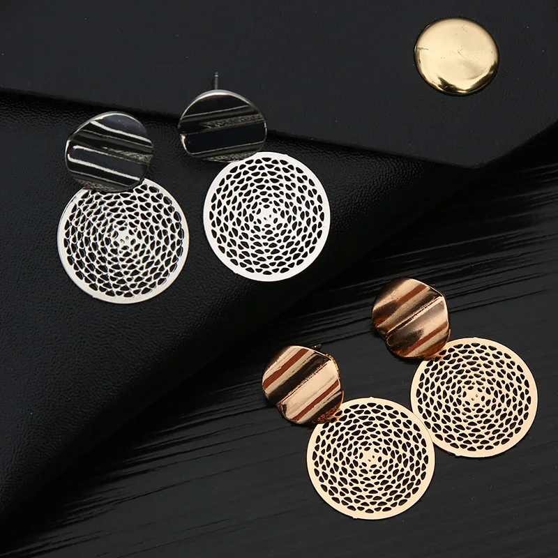 Fashio Korean Earrings for Women Rose Gold Hollow Out Vintage Round Dangle Drop 2019 Statement Earring Jewelry | Украшения и