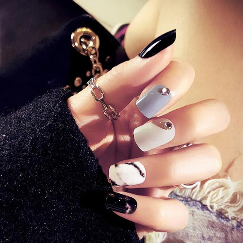 Накладные ногти 24 шт./компл. накладные с клеем для самостоятельного маникюра