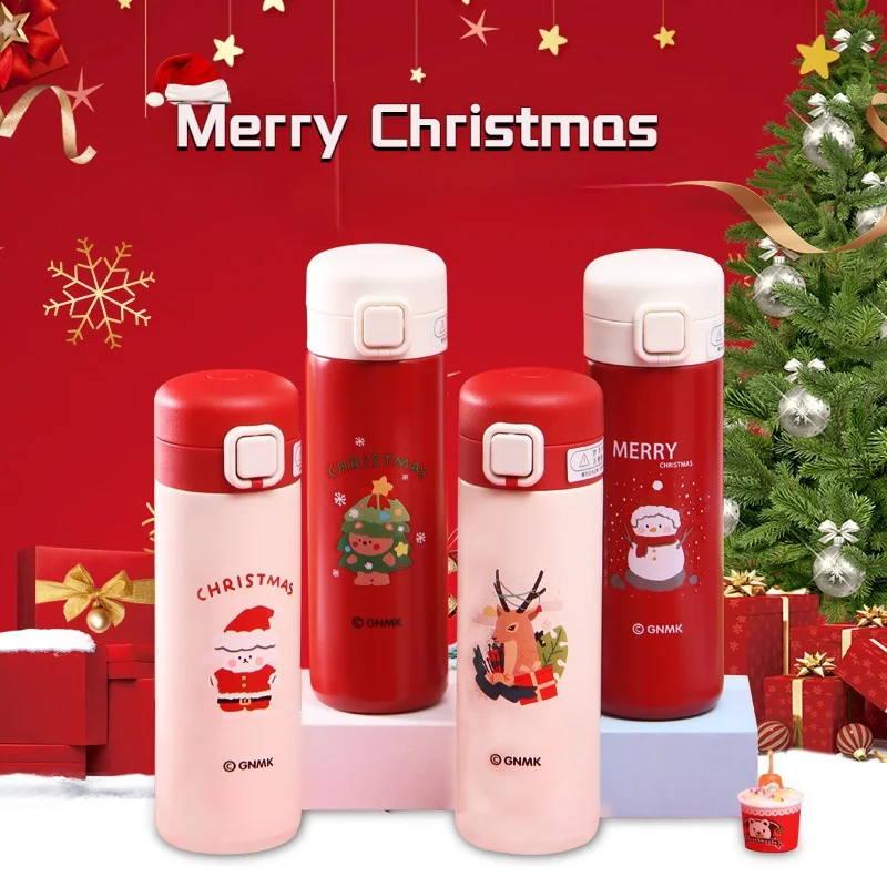 

350ML Christmas Thermos Cup Children's Portable Cartoon Cute Water Bottle Stainless Steel Jumping Lid Cup Student Holiday Gifts