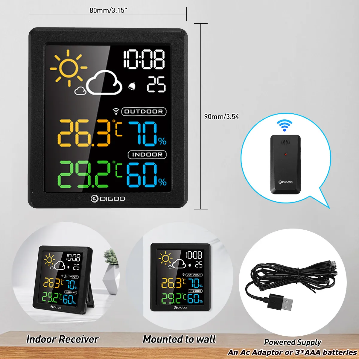 digoo dg 8647 hd colorful screen lcd weather station mini alarm clock smart hygrometer thermometer snooze dual desktop clock free global shipping