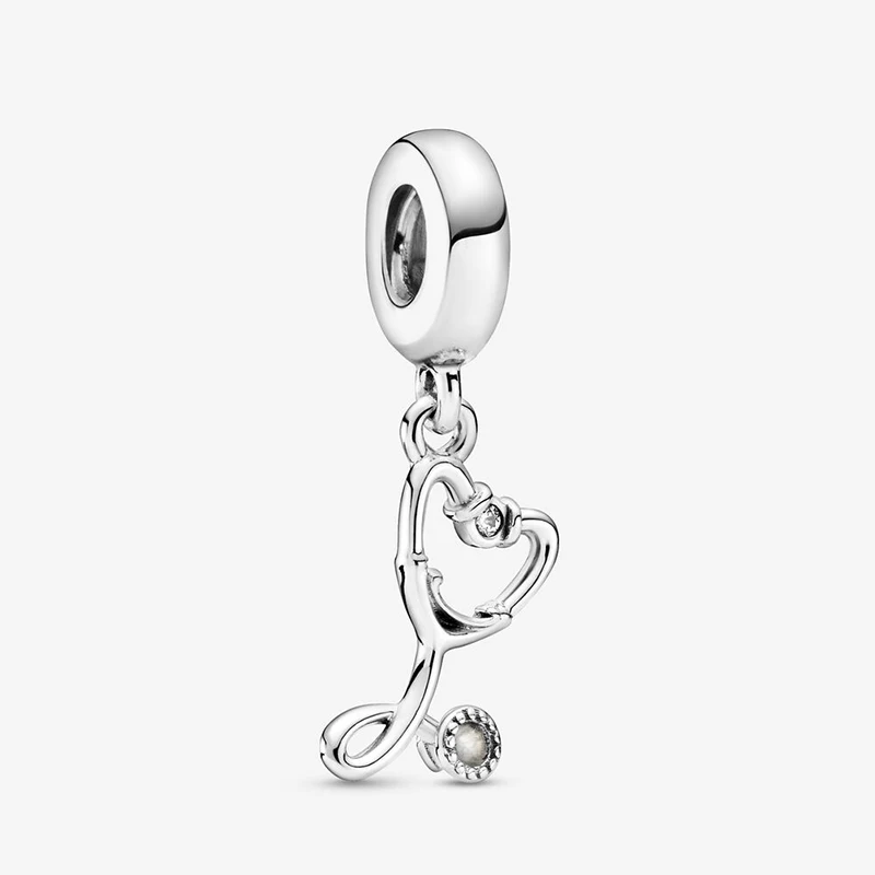 

925 Sterling Silver 2020 New Arrival Stethoscope Heart Dangle Charm Beads Fit Original Pandora Charm Bracelet Jewelry Gift