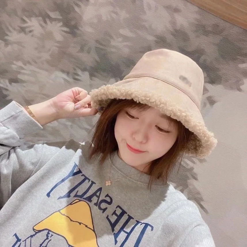

Ug Winter Women Reversible Hats Teddy Velvet Ear Protector Fisherman Hat Accessories Vintage Lamb Velvet Cap Plush Bucket Hat