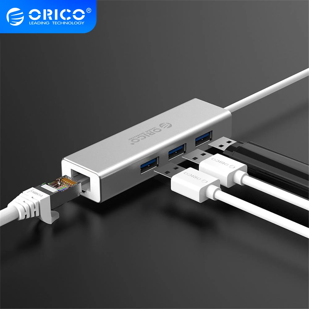 ORICO 4 в 1 порт Type-C гигабитный Ethernet адаптер + концентратор USB3.0 алюминиевый сплав USB 3 0