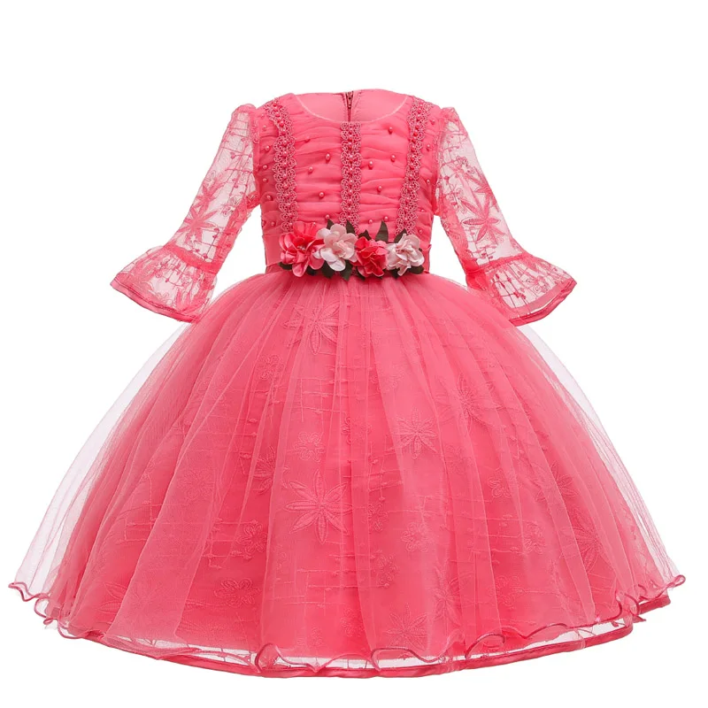 Vestido infantil/зимнее детское платье; платье принцессы с жемчужинами для девочек; свадебное платье с цветочным узором для девочек; Детские платья для девочек; праздничное платье