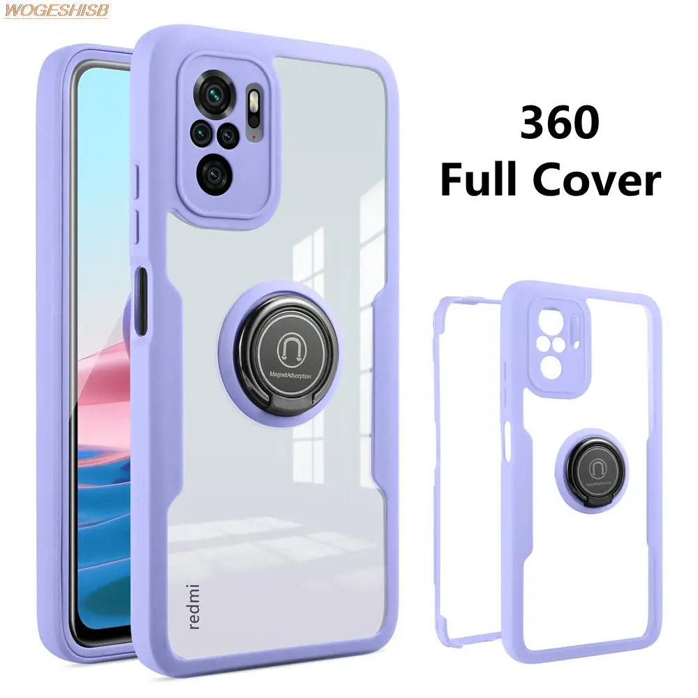 

360 Case for Xiaomi Mi 11 Lite Poco M3 Shockproof PET Film Magnetic Ring Holder Full Cover for Redmi Note 10 10S 10T Pro Max 5G