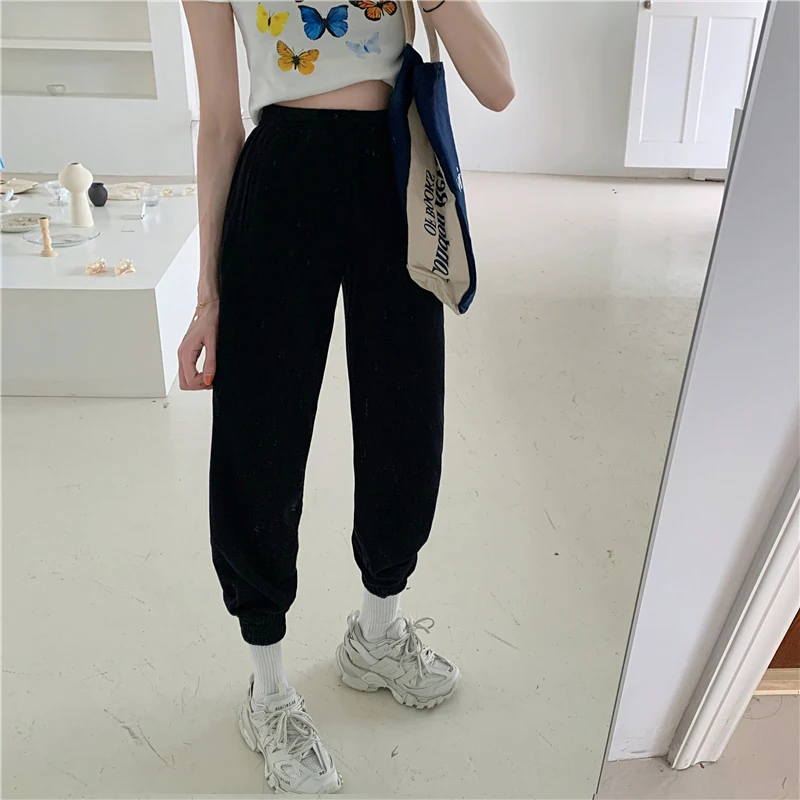 

HWLZLTZHT Candy Colors Harem Pants Women Loose Streetwear Korean Style Elastic High Waist Sweatpants Baggy Pants For Women